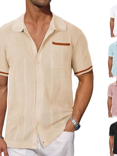 Short-sleeved Shirt Pocket Hollow Breathable Cool Summer Men's Casual Jacket Cardigan
