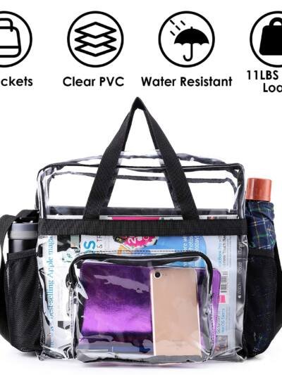 1Pc Clear Crossbody Bag Stadium Approved Clear Transparent Shoulder Bag See Through Zip Pouch Tote Bag Handbag With 11LBS Load