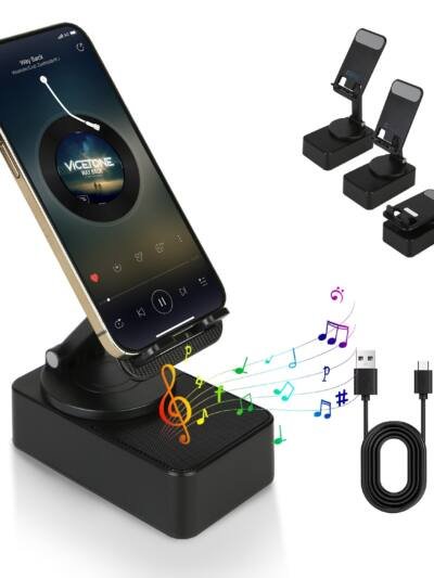 1Pc 4 In 1 Foldable Wireless Speaker Phone Stand With Power Bank 360Degree Rotatable Stand Wireless Speaker 5000mAh Battery RGB Light For Phones IPads