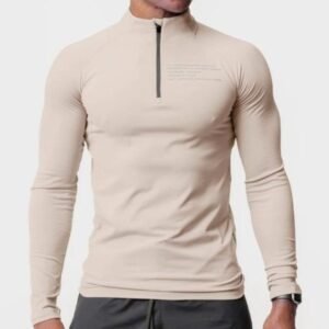 Men's Small Turtleneck Slim-fit Half Zipper Training Long Sleeve T-shirt
