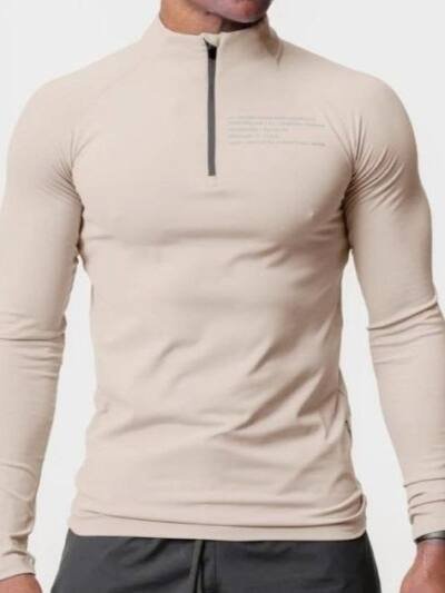 Men's Small Turtleneck Slim-fit Half Zipper Training Long Sleeve T-shirt