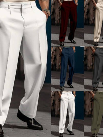 Men's Formal Wear Diagonal Pocket Straight Solid Color Breathable Outdoor Daily Outdoor Fashion Suit Pants