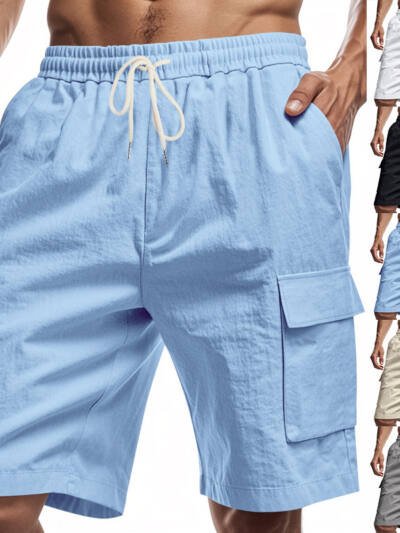 Loose Sports And Leisure Solid Color Linen Drawstring Shorts