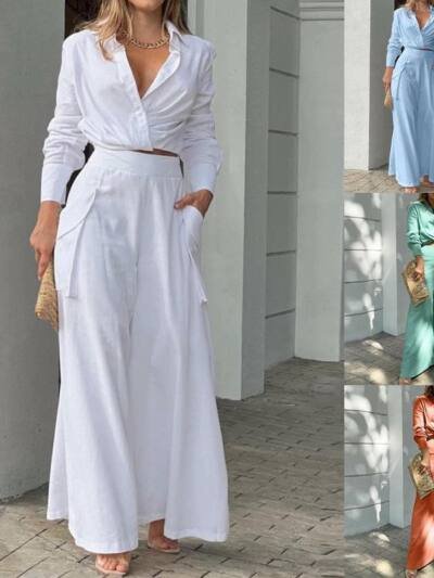 Solid Color Loose Pockets Fashion Casual Set