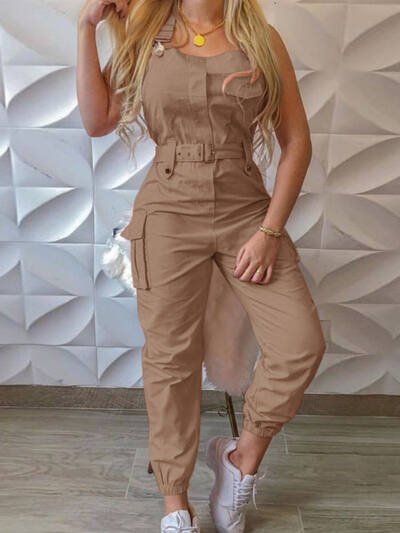 Women's Fashion Work Clothes Jumpsuit Belt Sleeveless