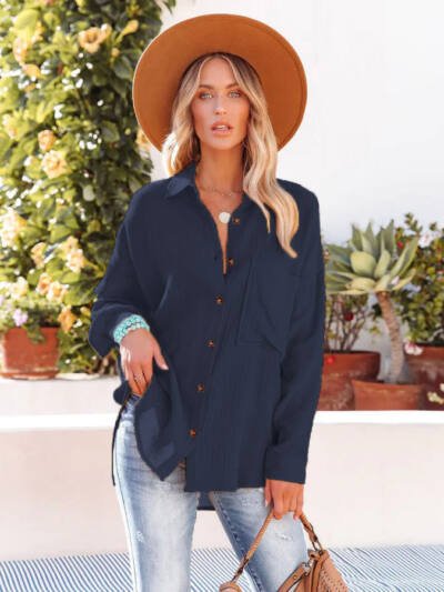 Women's Dropped Shoulder Bat Shirt Casual Long Sleeve Shirt