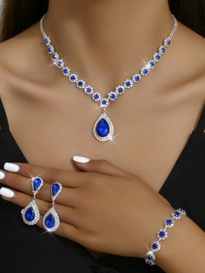 Fashion Jewelry Bridal Jewelry Suit Necklace Ear Stud Bracelet Three-piece Set