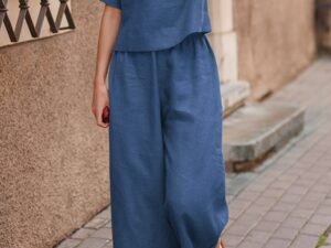 European And American Women's Linen Casual Loose Solid Color Suit Two-piece Women