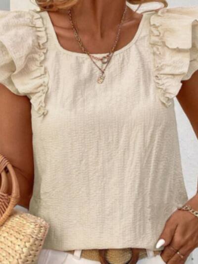 Textured Bow Knot Frilled Butterfly Sleeve Blouse