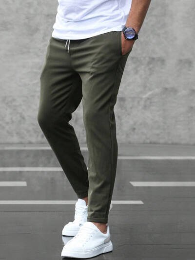 Men's Casual Drawstring Trousers With Pockets Fashion Slim Fit  Skinny Pencil Pants Clothing