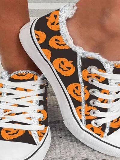 Personality Graffiti Halloween Thanksgiving Print Casual Canvas Shoes Women