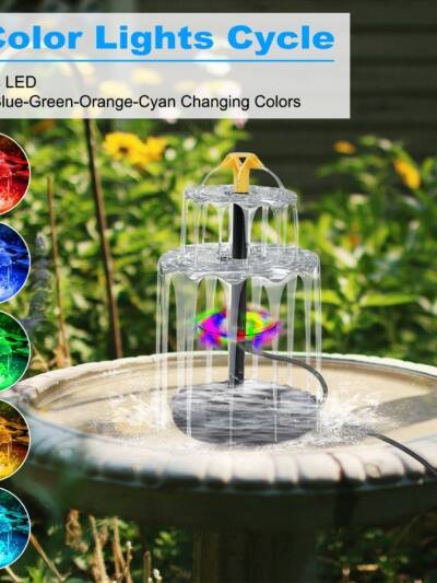 1Pc 3Tier Solar Bird Bath Fountain Solar Powered Water Fountain Waterfall Feature With Colorful Light 3 Nozzles 6W Solar Panel For Bird Bath Patio Yard Pond Garden