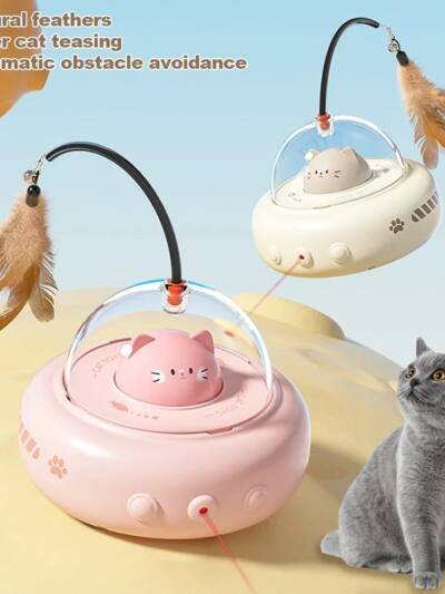 Smart Teaser Cat Toy Electric UFO Cat Teaser Stick With Bell Training Pet Toys Replaceable Feather Interactive Cat Supplies Pet Supplies Pets Products
