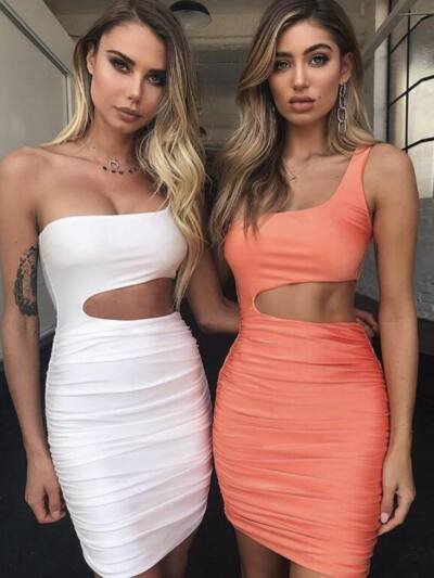 Slim One-shoulder Short Dress Sexy Fashion Hollow Mini Dresses For Women