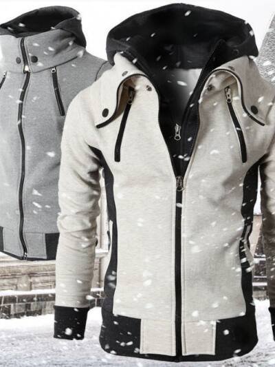Men's Zip UP Hooded Jacket Fake Two Piece Sports Cardigan Casual Slim Sweatshirt Jacket