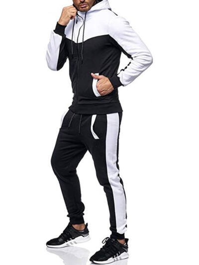 Men's Hooded Color Block Casual Cardigan Set