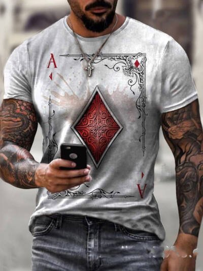 Playing Card Printing Men's T-Shirt Top