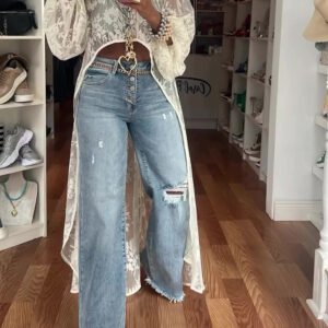Round Neck Lace Short Front And Long Back Casual Top