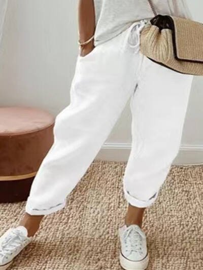 Women's Fashion Cotton Linen Solid Color Casual Pants