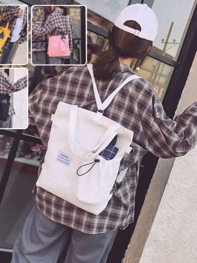 Harajuku Canvas Bags Students Handbag With Pockets Preppy Buckpack Shoulder Bag For Women Shoolbags