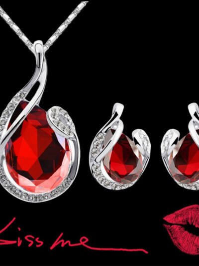 3pcs Rhinestone Necklace Set With Earrings Fashion Water-drop-shaped Jewelry For Women Valentine's Day