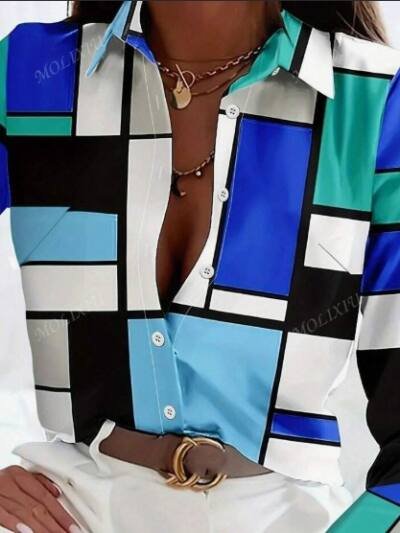 Women's Spring Summer Loose Checkered Long Sleeve Casual Shirt
