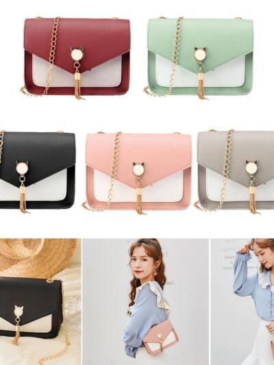 Small Messenger Bag New Sweet And Cute Cat Tassel Decoration Chain One Shoulder Small Square Bag Casual Messenger Bag