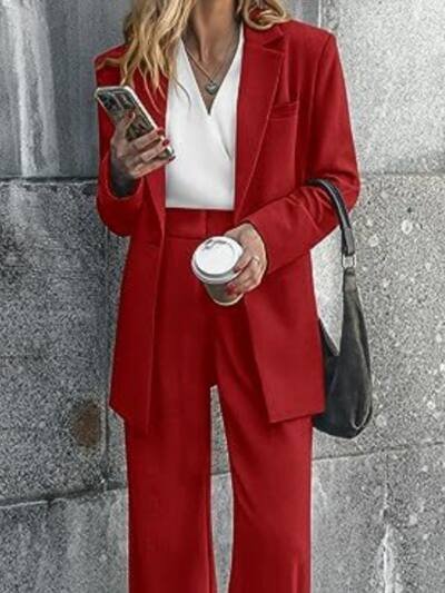 Women's Fashion Casual Solid Color Coat Trousers Suit