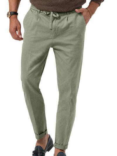Casual Drawstring Pants Men's Business Straight Solid Color Suit Pants
