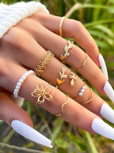 Openwork Flower Set Ring Simple Glossy