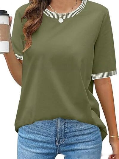 European And American Fashion Casual Multicolor Knitted Color Striped Short Sleeve
