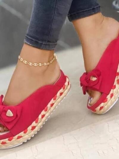 Ladies Platform Casual Roman Bow Slippers