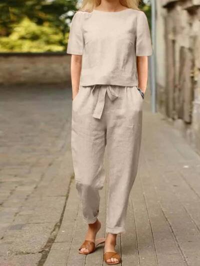 Women's Cotton And Linen Wide-leg Pants Suit