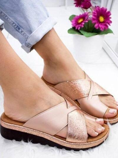 Solid Color Set Toe Beach Slippers Women's Summer Outdoor Sandals And Slippers