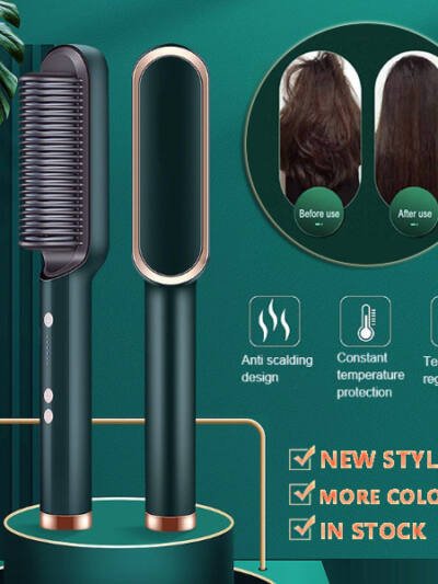 New 2 In 1 Hair Straightener Hot Comb Negative Ion Curling Tong Dual-purpose Electric Hair Brush