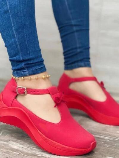 New Platform Buckle Fringe Solid Color Suede Casual Sneakers