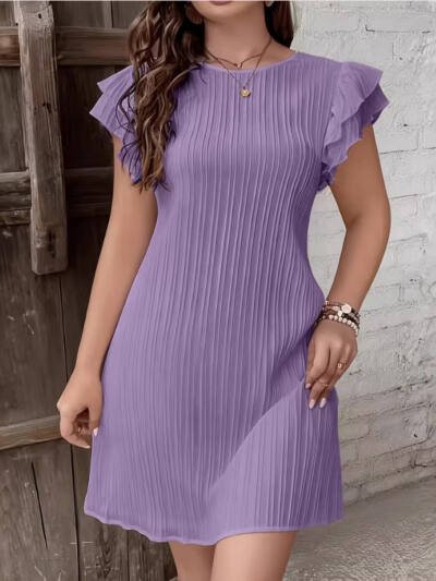 High-End Pleated Ruffle Solid Color Patchwork Dress