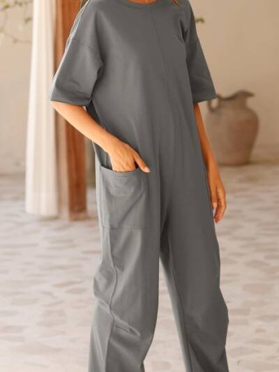 Women's Stretch V-neck Jumpsuit With Pockets