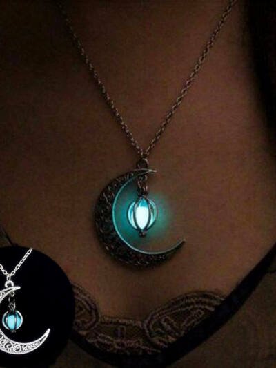 Fashion Moon Natural Glowing Stone Healing Necklace Women Gift Charm Luminous Pendant Necklace Jewelry