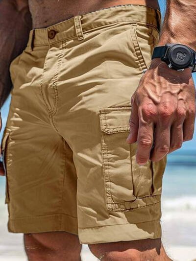 Men's Cargo Shorts Summer Multi-Pocket Button Zipper Pants With Pockers Fashion Beach Pants