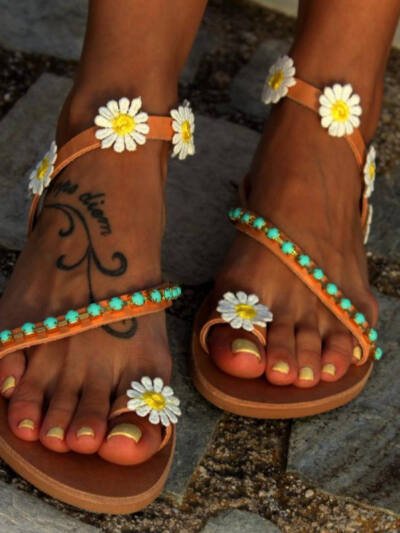 European And American Flower Flat Open Toe Casual Comfortable Finger Flat Beach Sandals