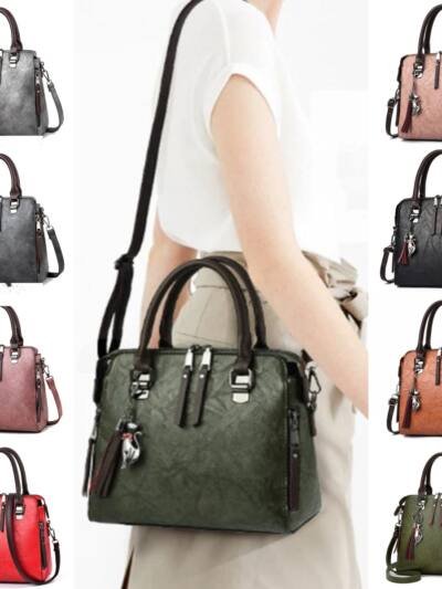 Vintage Handbag Women PU Leather Tassel Top-handle Bag Fashion Lady Tote Luxury Large Capacity Shoulder Bag