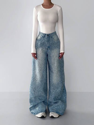 Irregular Rhinestone Jeans