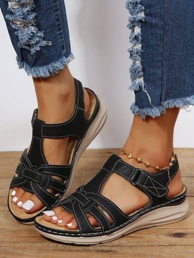 New European And American Wedge Stitching Light Hollow Large Size Sandals