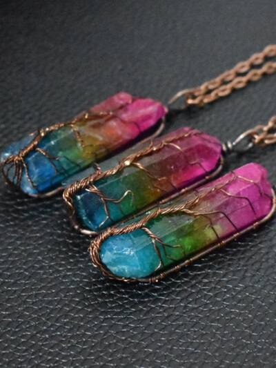 Hot Selling Stone Crystal Pillar Tree Of Life Pendant Ins Fashion Necklace