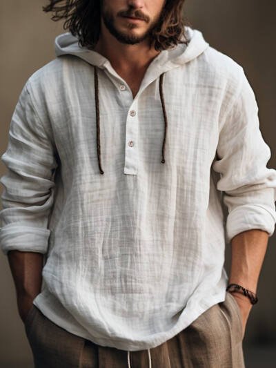 New Wish Cotton Linen Shirt Hooded Sweater Long Sleeve Hooded Casual Daily Clothing