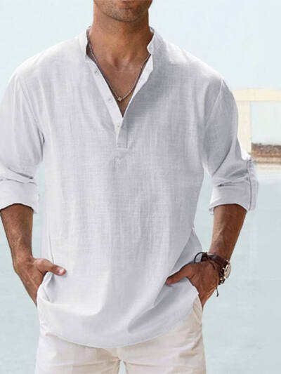 New Men's Casual Blouse Cotton Linen Shirt Loose Tops Long Sleeve Tee Shirt Spring Autumn Casual Handsome Men's Shirts
