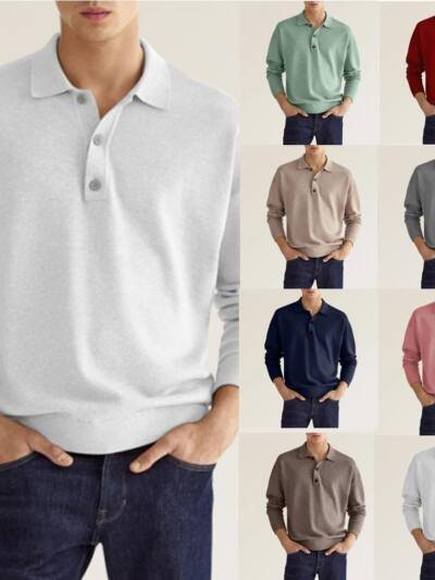 New Autumn Long Sleeve V-neck Buttons Men's Casual Jacket Polo Shirt