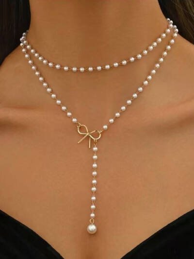 Bow-knot Clavicle-length Tassel Pendant Necklace