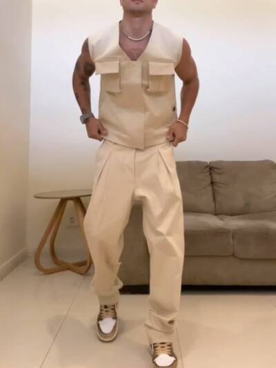 Men's Fashion Work Vest 2-Piece Set